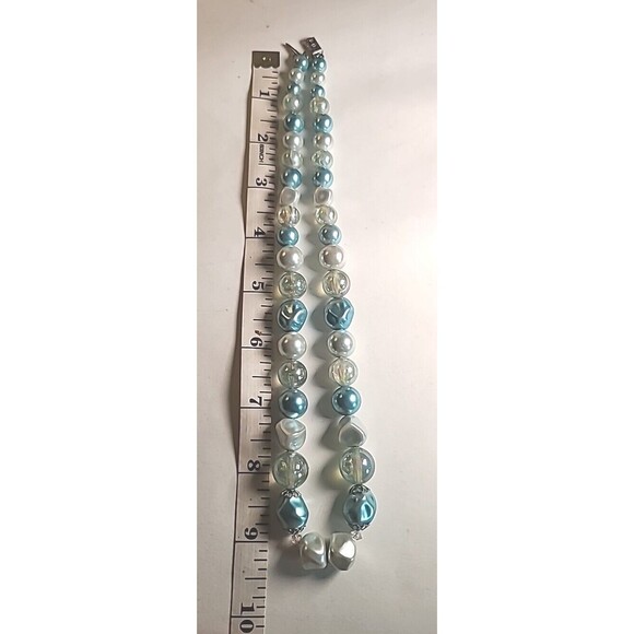Vintage Single Strand Blue Teal Chunky Bead Necklace 18" MCM - Picture 5 of 5